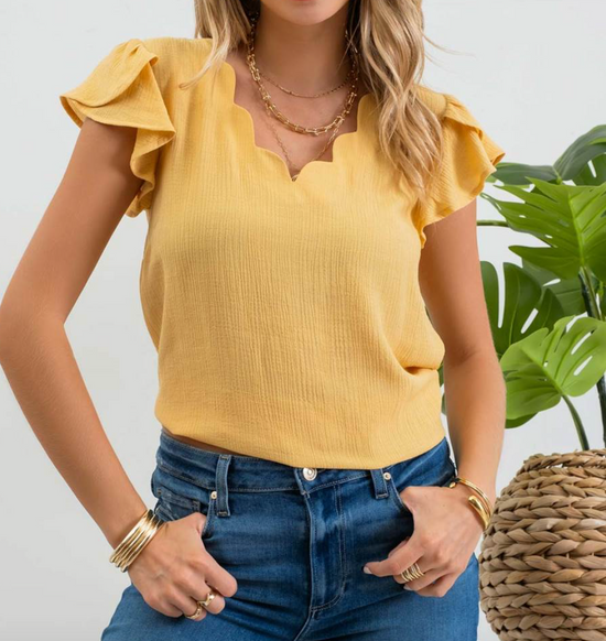 V-Neck Tulip Sleeve Blouse in Yellow - The Street Boutique 