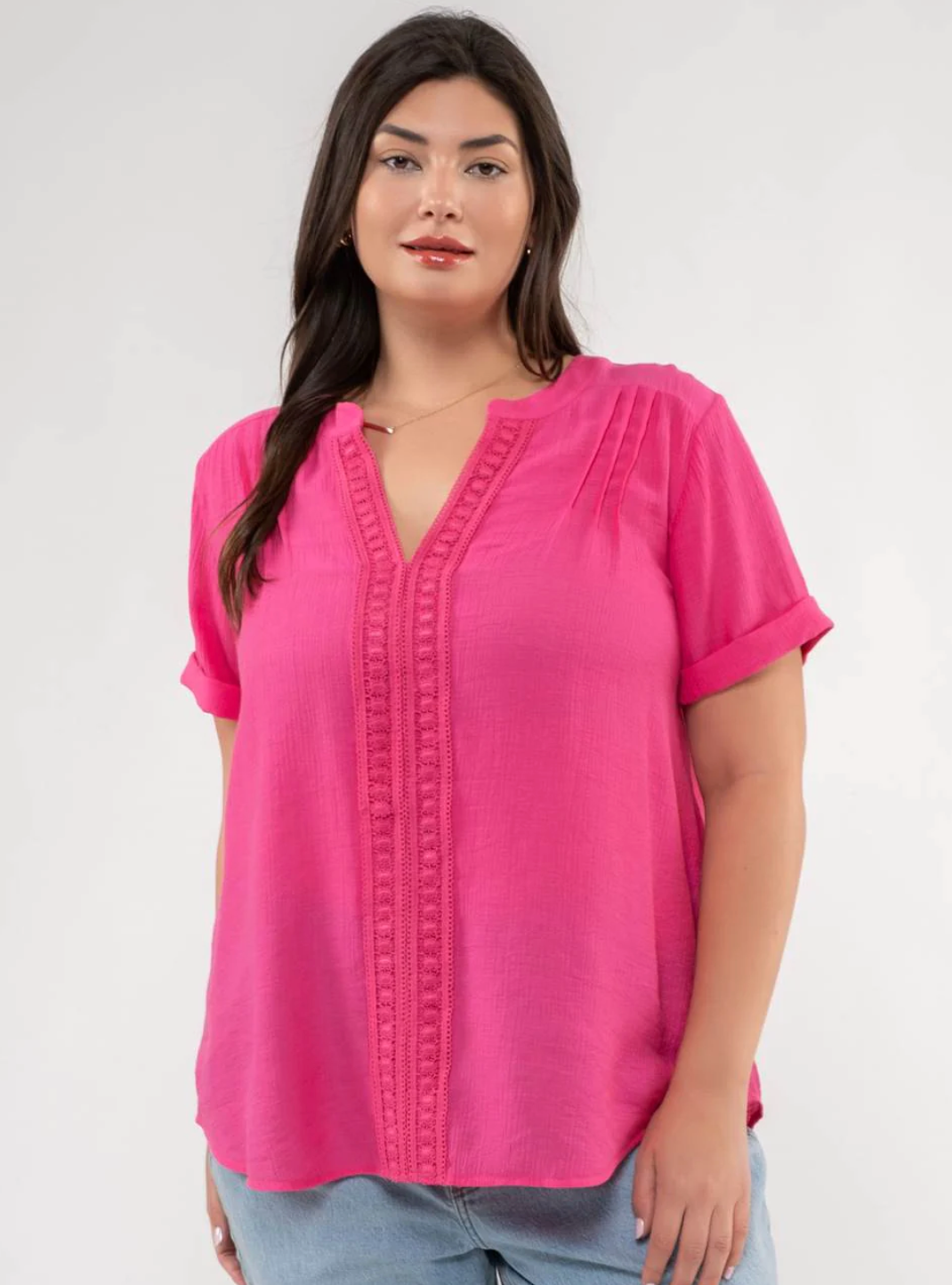 CURVY Floral Lace Woven Top in Fuchsia - The Street Boutique 