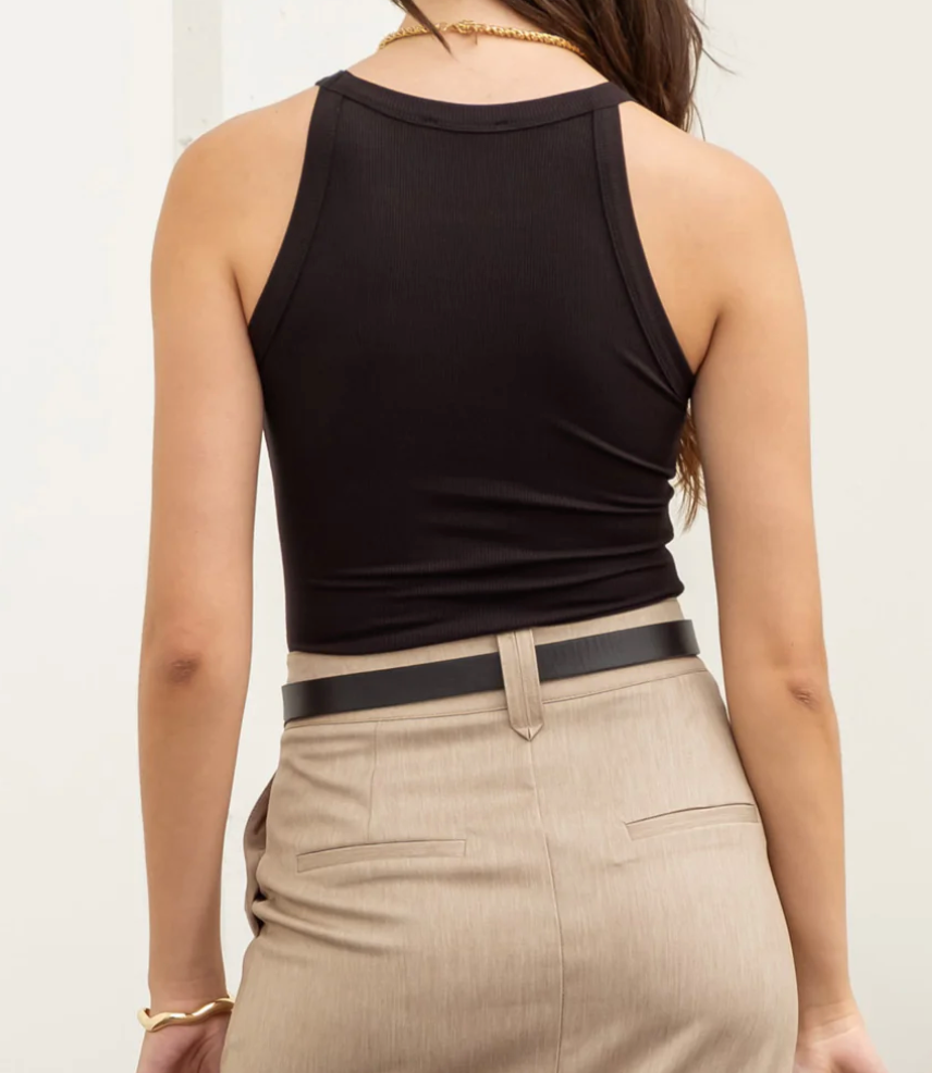 Essential Basics Solid Knit Tank in Black - The Street Boutique 