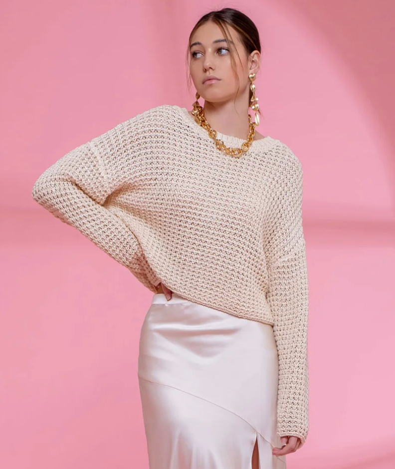 Knit Crewneck Sweater in Oatmeal - The Street Boutique 