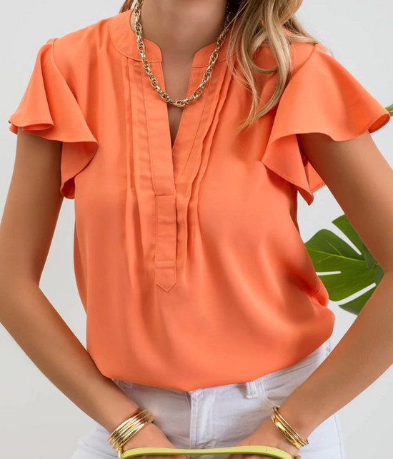 Flutter Sleeve Woven Blouse in Orange - The Street Boutique 