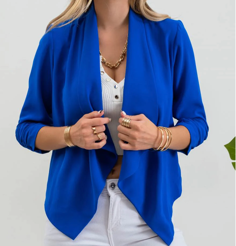 Rouched Sleeve Blazer in Royal Blue - The Street Boutique 