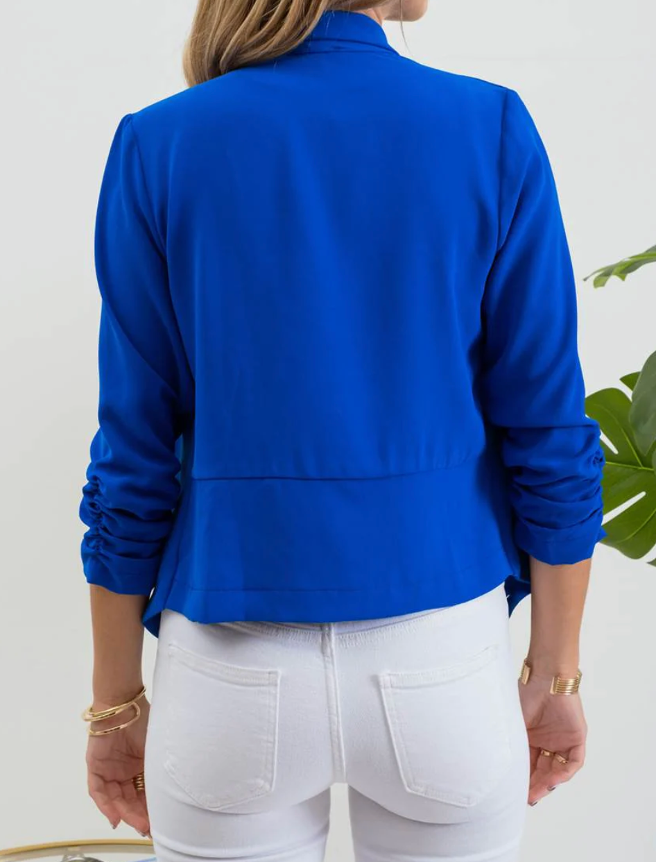 Rouched Sleeve Blazer in Royal Blue - The Street Boutique 