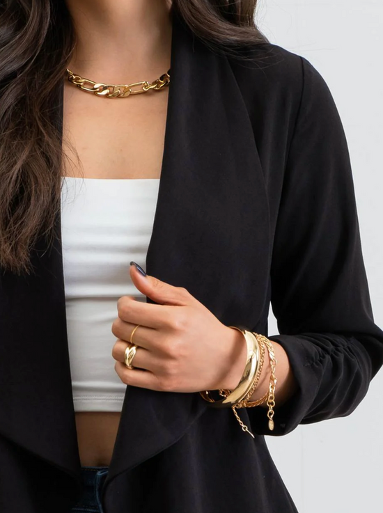 Rouched Sleeve Blazer in Black - The Street Boutique 