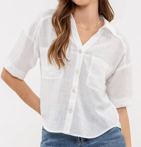 Short Sleeve Button Down Shirt in White
