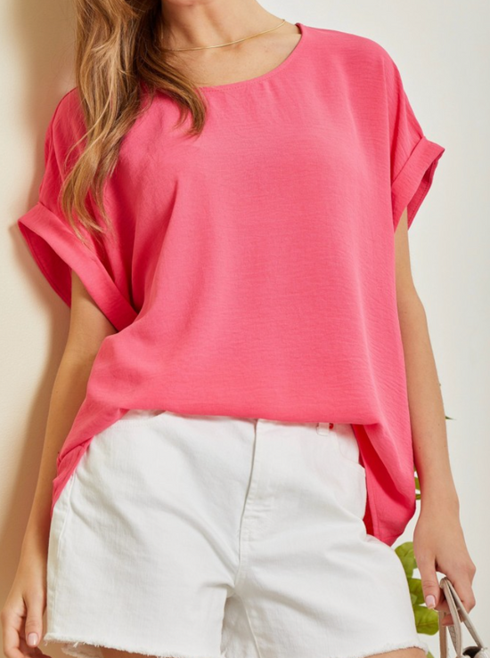 Curvy Solid Tunic Blouse in Hot Pink - The Street Boutique 
