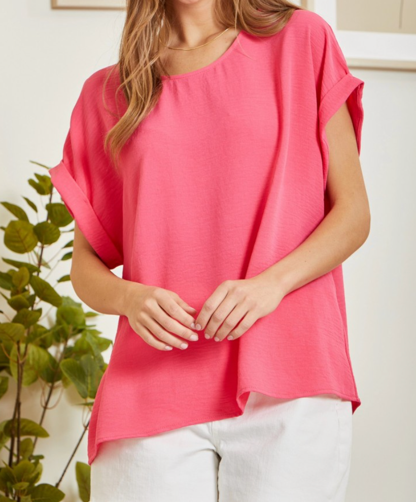 Curvy Solid Tunic Blouse in Hot Pink - The Street Boutique 