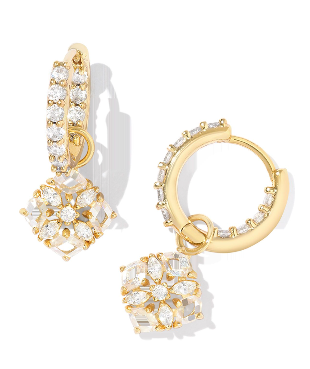 Dira Convertible Gold Huggie Earrings in White Crystal | KENDRA SCOTT - The Street Boutique 