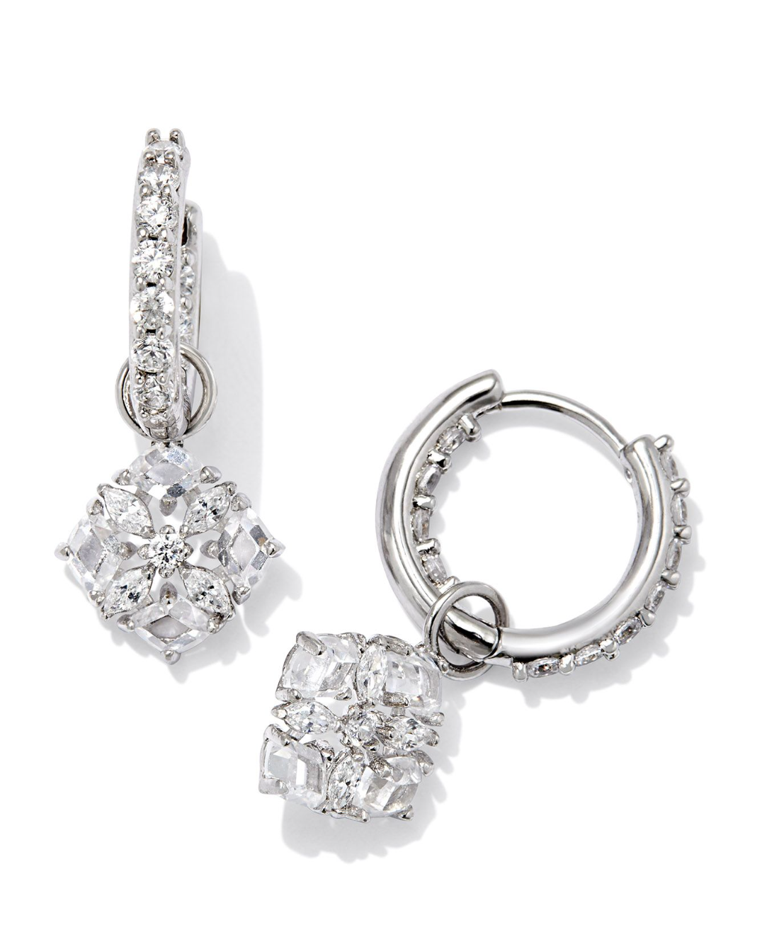 Dira Convertible Silver Huggie Earrings in White Crystal | KENDRA SCOTT - The Street Boutique 