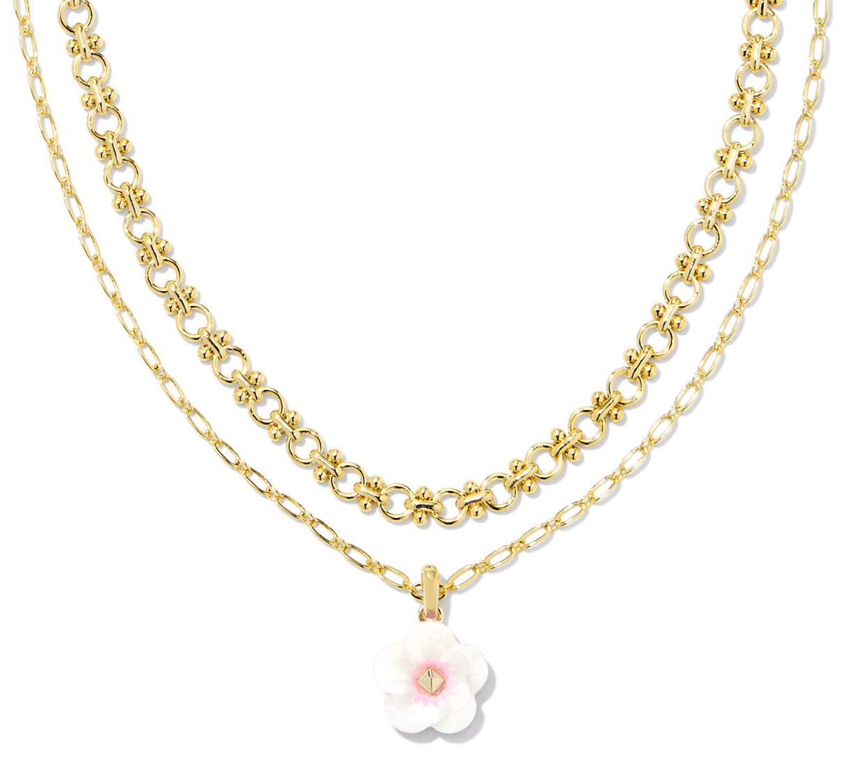 Deliah Gold Multi Strand Necklace in Iridescent Pink White Mix | KENDRA SCOTT - The Street Boutique 