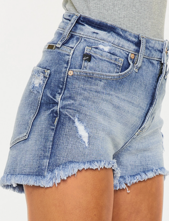 Kancan High Rise Mom Shorts in Medium Wash - The Street Boutique 
