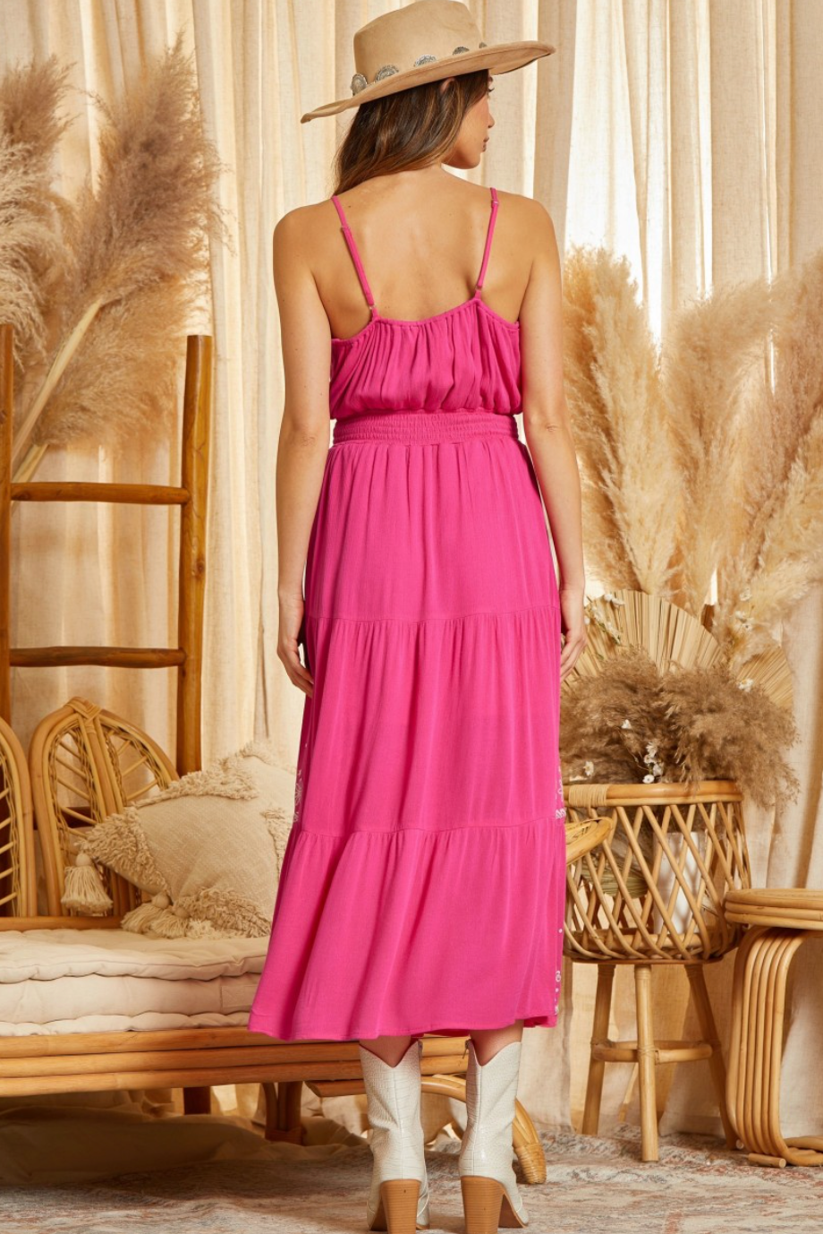 Sweetheart Neckline Embroidered Maxi Dress in Hot Pink - The Street Boutique 