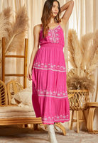 Sweetheart Neckline Embroidered Maxi Dress in Hot Pink - The Street Boutique 