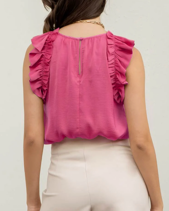 Sleeveless Ruffle Blouse in Pink - The Street Boutique 