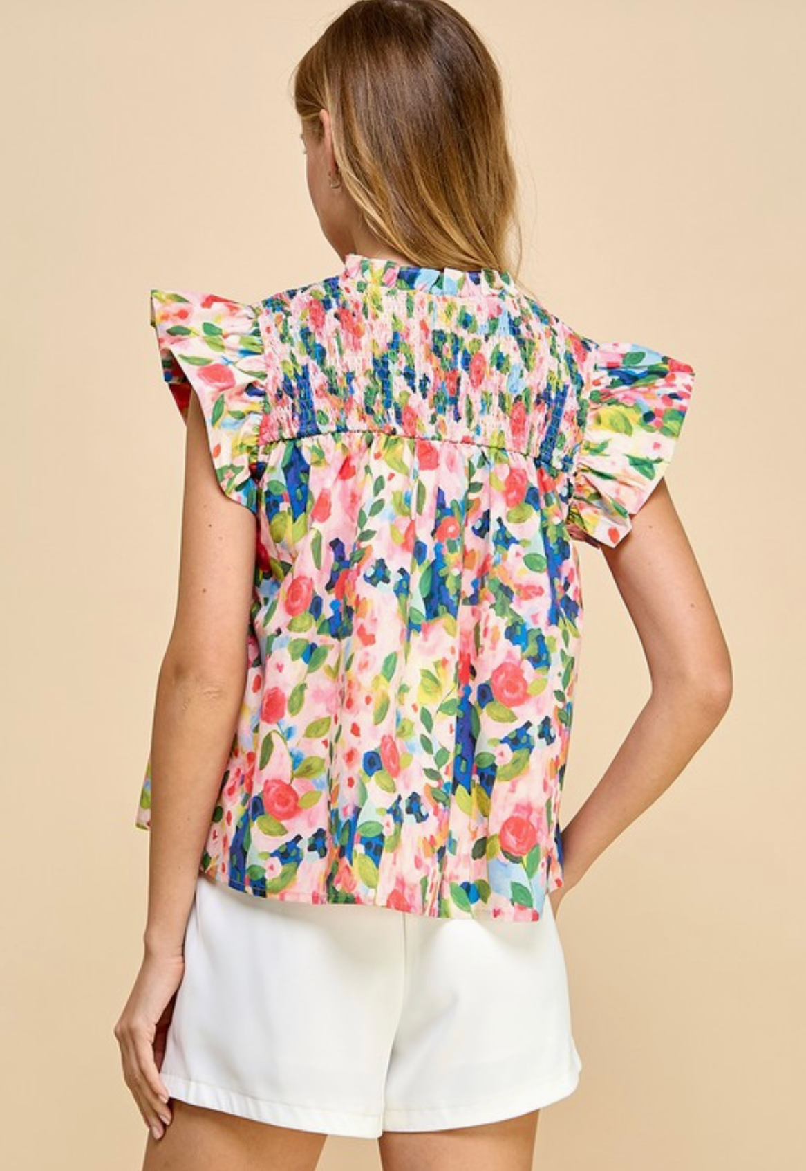 Floral Print Ruffle Top in Blush Multi - The Street Boutique 