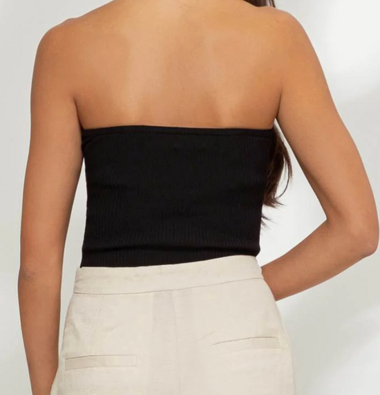 Strapless Twist Front Knit Crop Top in Black - The Street Boutique 