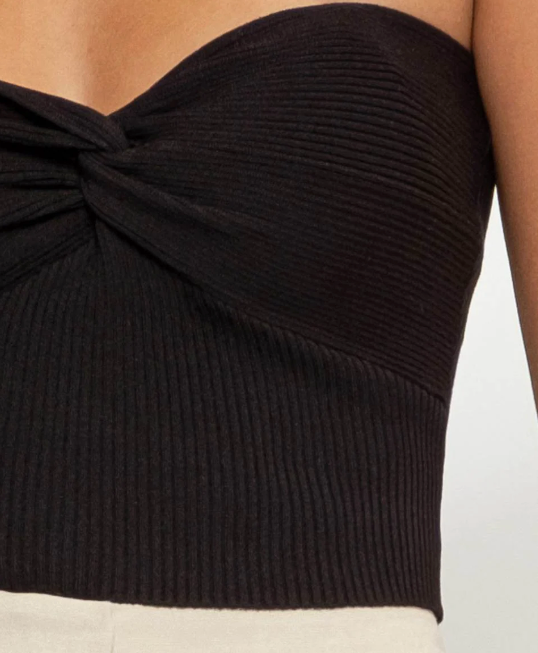 Strapless Twist Front Knit Crop Top in Black - The Street Boutique 