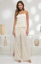 High Waist Plisse Pants in Cream - The Street Boutique 