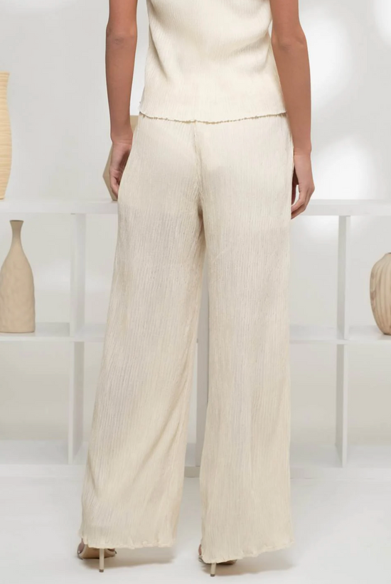 High Waist Plisse Pants in Cream - The Street Boutique 