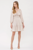 Long Sleeve Ruffle Mini Dress in Champagne - The Street Boutique 