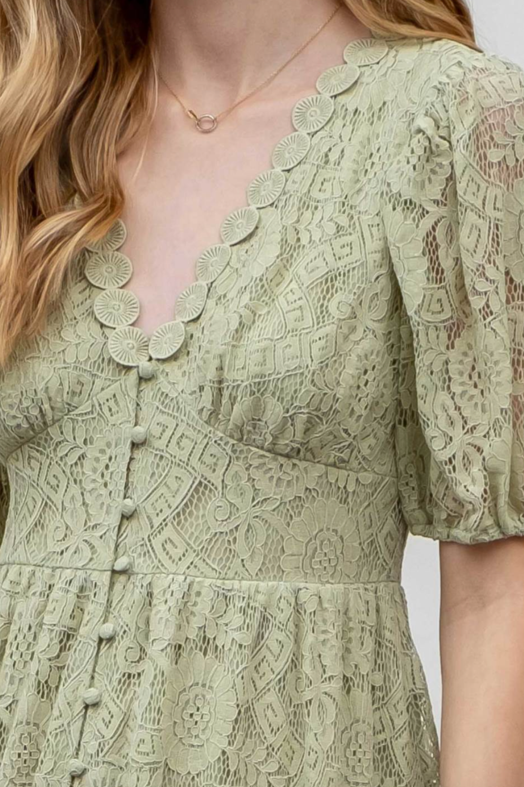 Button Down Lace Midi Dress in Light Sage - The Street Boutique 