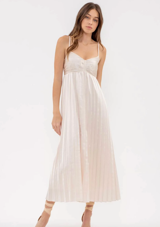 Sleeveless Pleated Midi Dress in Champagne - The Street Boutique 