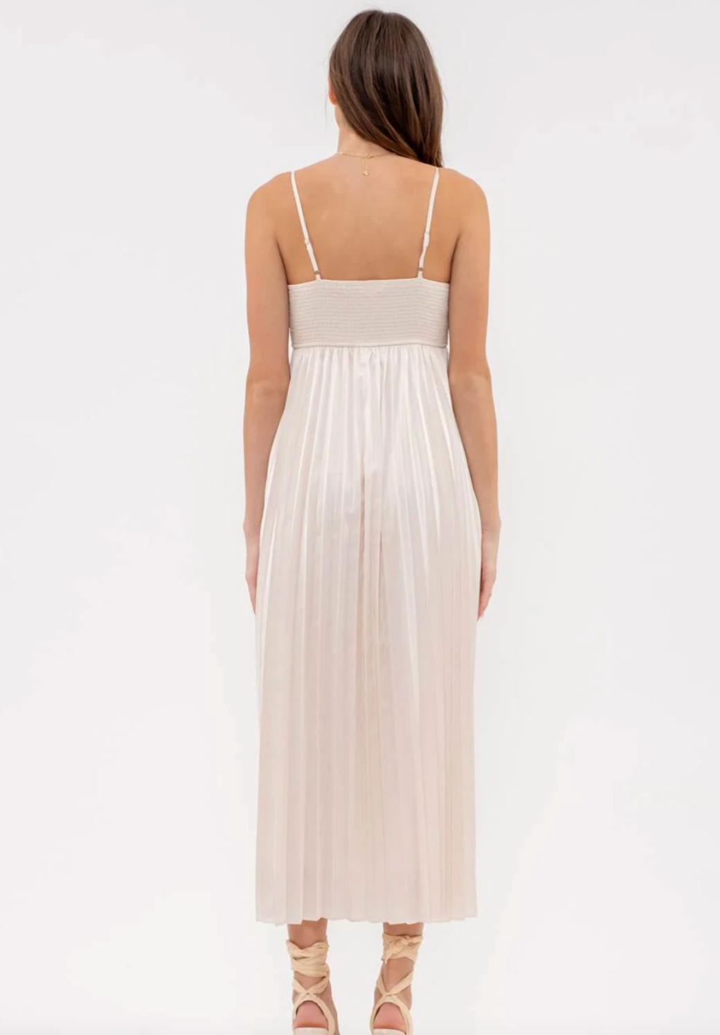 Sleeveless Pleated Midi Dress in Champagne - The Street Boutique 