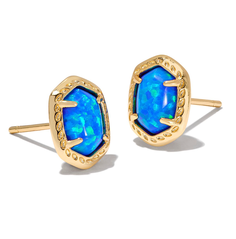 Daphne Gold Framed Stud Earrings in Bright Blue Kyocera Opal | KENDRA SCOTT