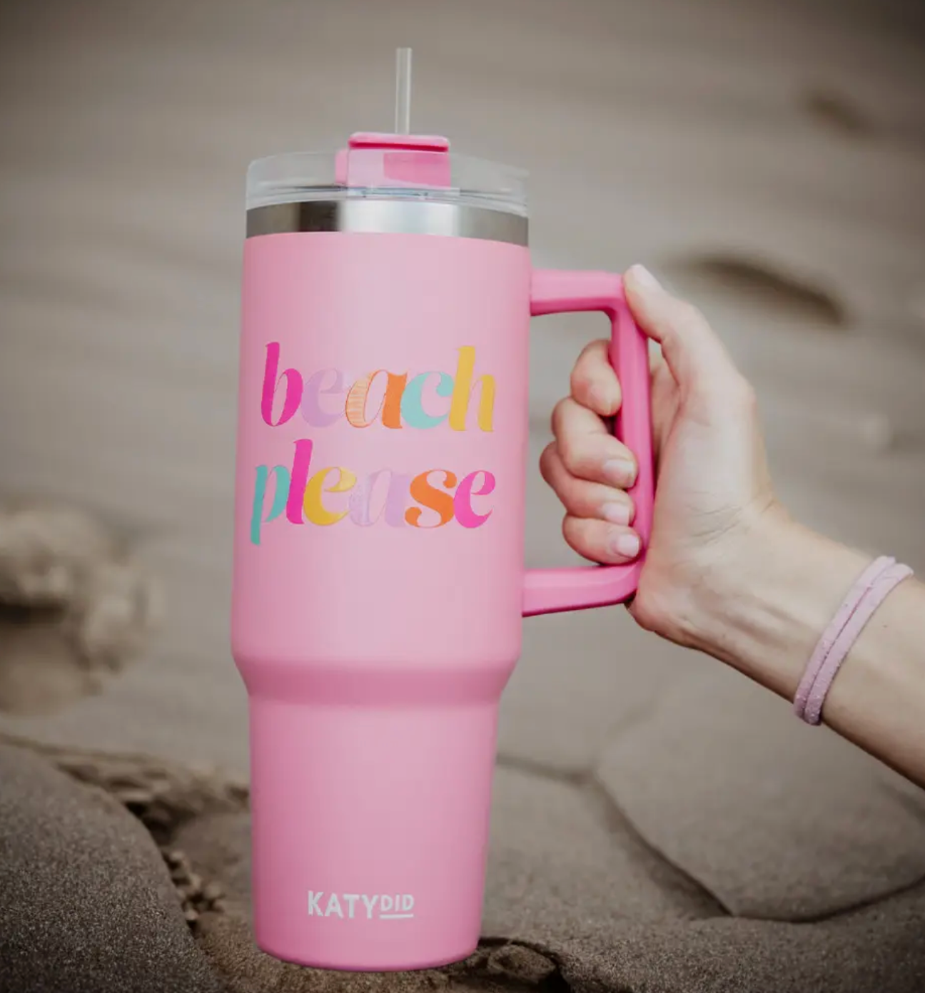 "Beach Please" 40oz Tumbler in Light Pink - The Street Boutique 