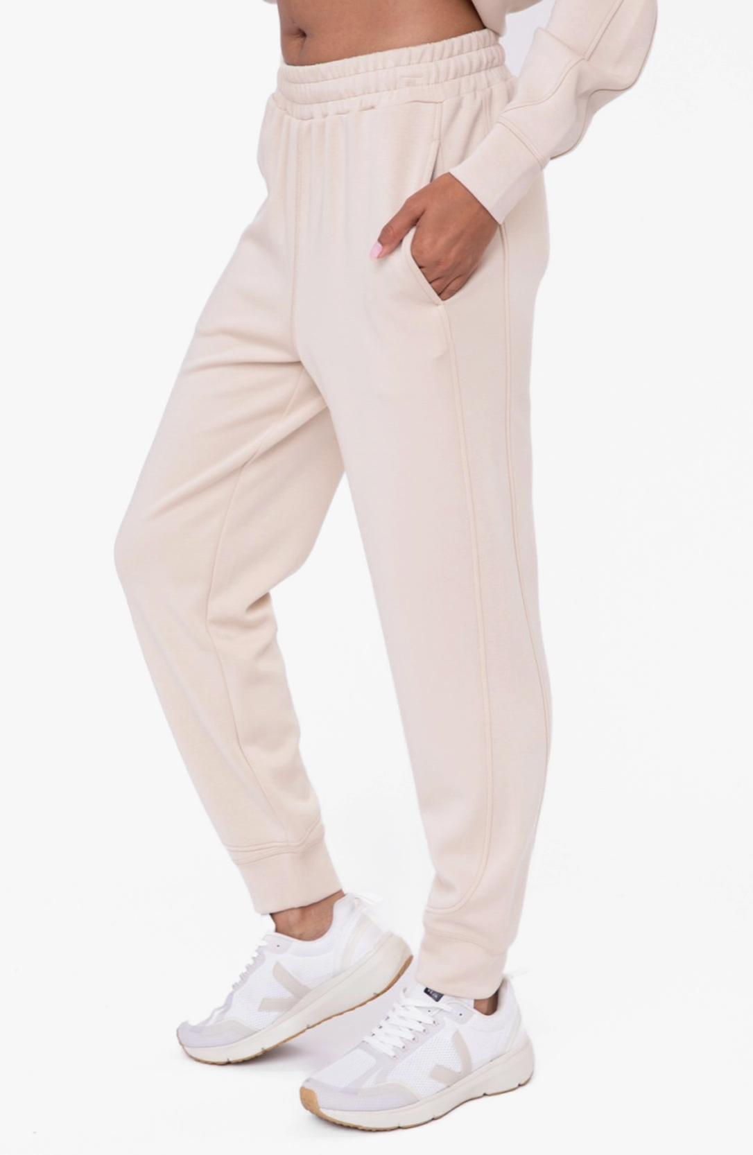 Elevated Contrast Seam Joggers in Natural - The Street Boutique 