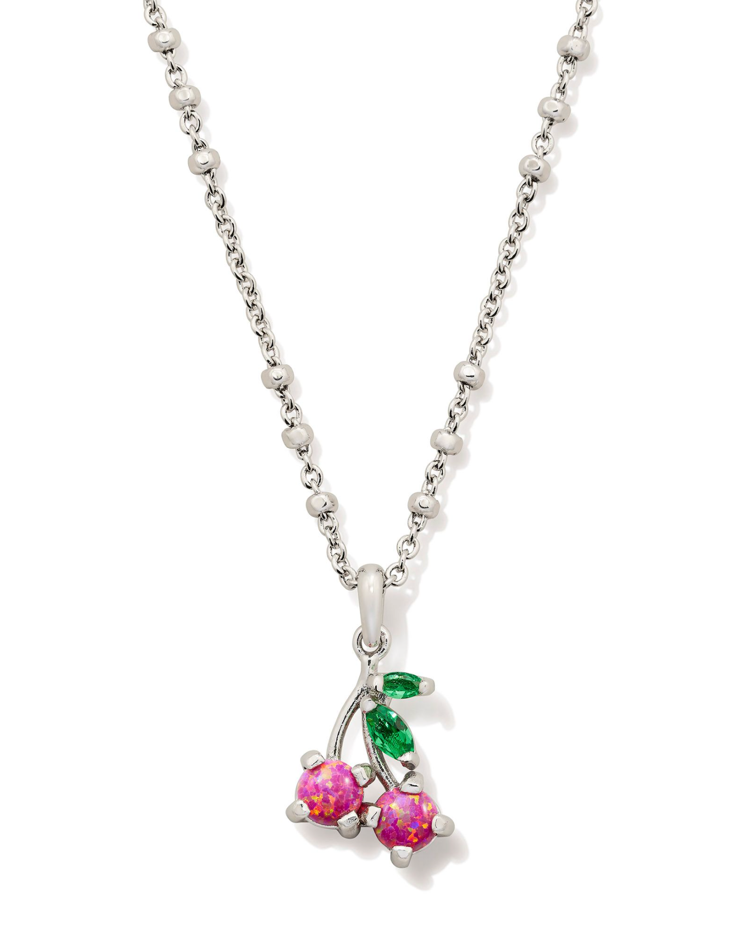 Cherry Silver Short Pendant Necklace in Berry Kyocera Opal | KENDRA SCOTT