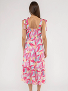 Brush Stroke Print Tiered Midi Dress in Fuchsia - The Street Boutique 