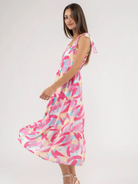 Brush Stroke Print Tiered Midi Dress in Fuchsia - The Street Boutique 