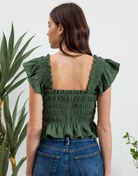 Square Neck Ruffle Crop Top in Dark Olive - The Street Boutique 