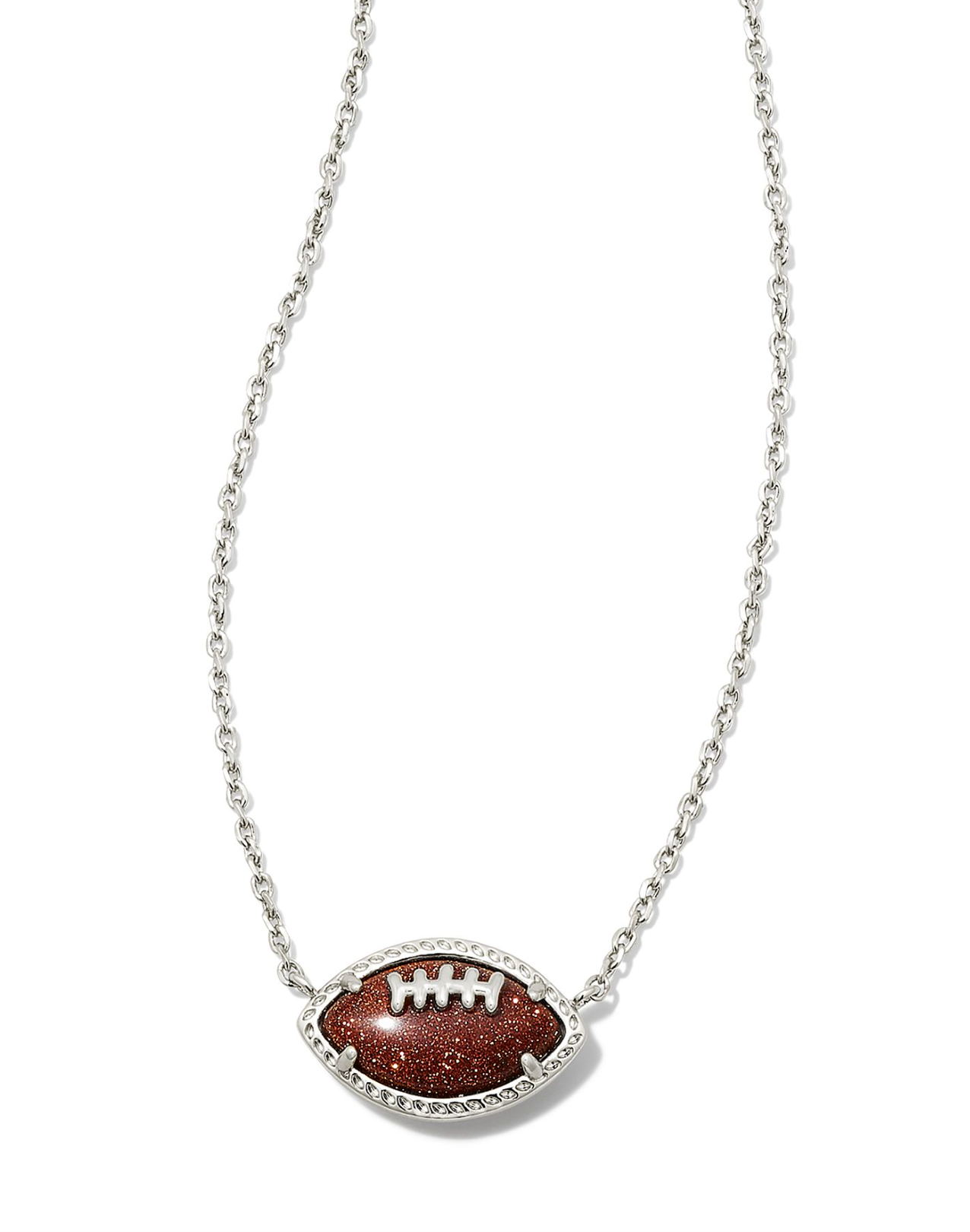 Football Silver Short Pendant Necklace in Orange Goldstone | KENDRA SCOTT - The Street Boutique 