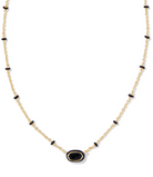 Mini Elisa Gold Enamel Frame Short Pendant Necklace in Black Banded Agate | KENDRA SCOTT - The Street Boutique 