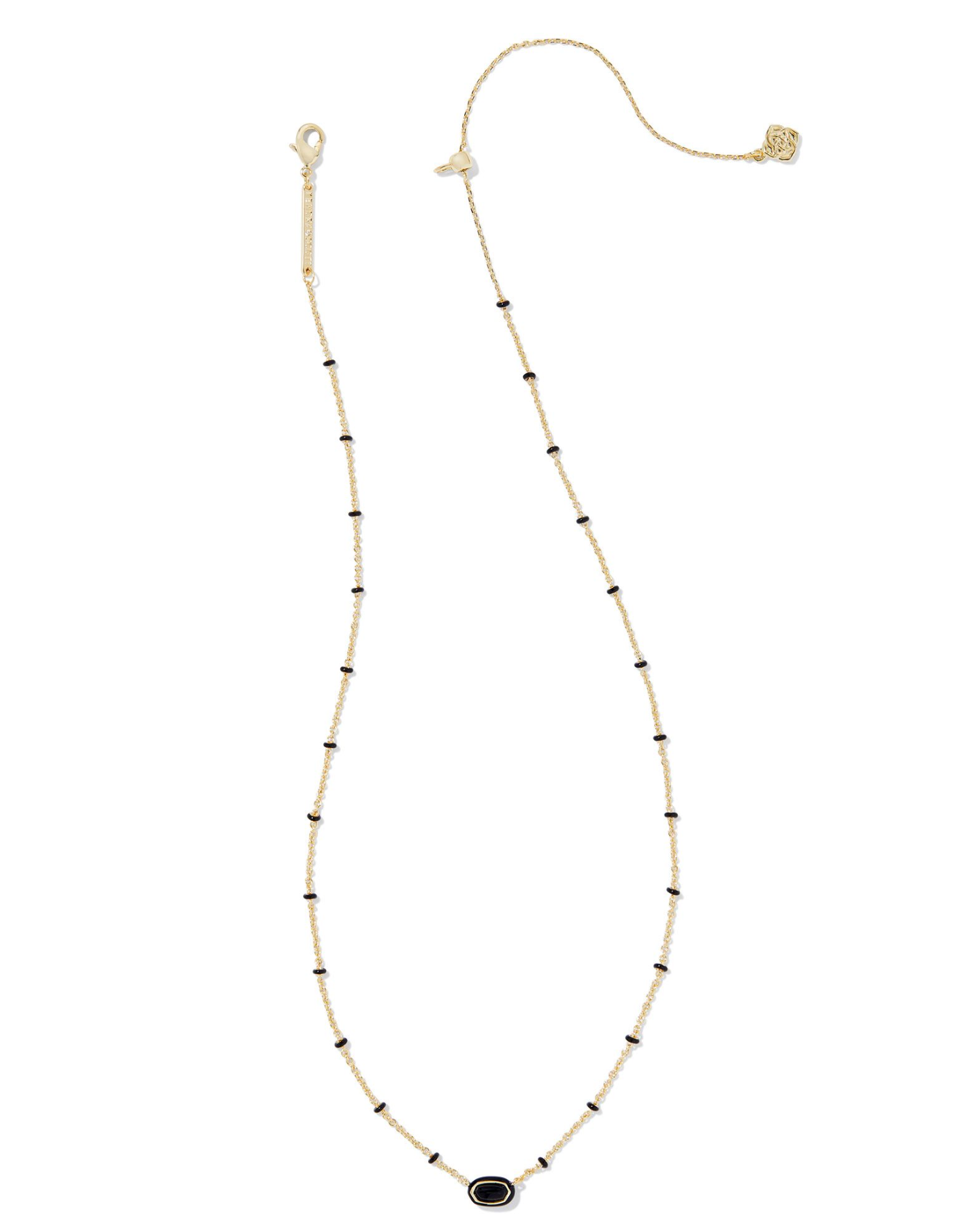 Mini Elisa Gold Enamel Frame Short Pendant Necklace in Black Banded Agate | KENDRA SCOTT - The Street Boutique 