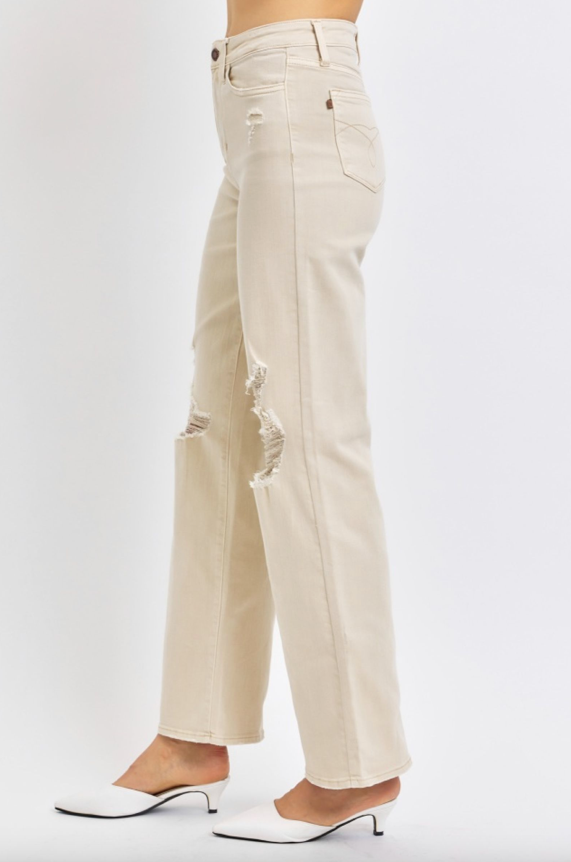 Judy Blue High Waist Bone Distressed 90s Straight Jeans - The Street Boutique 