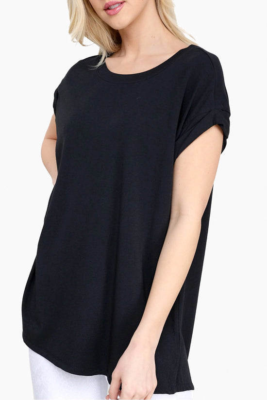 Black Short Sleeve Solid Athleisure Flow Top - The Street Boutique 