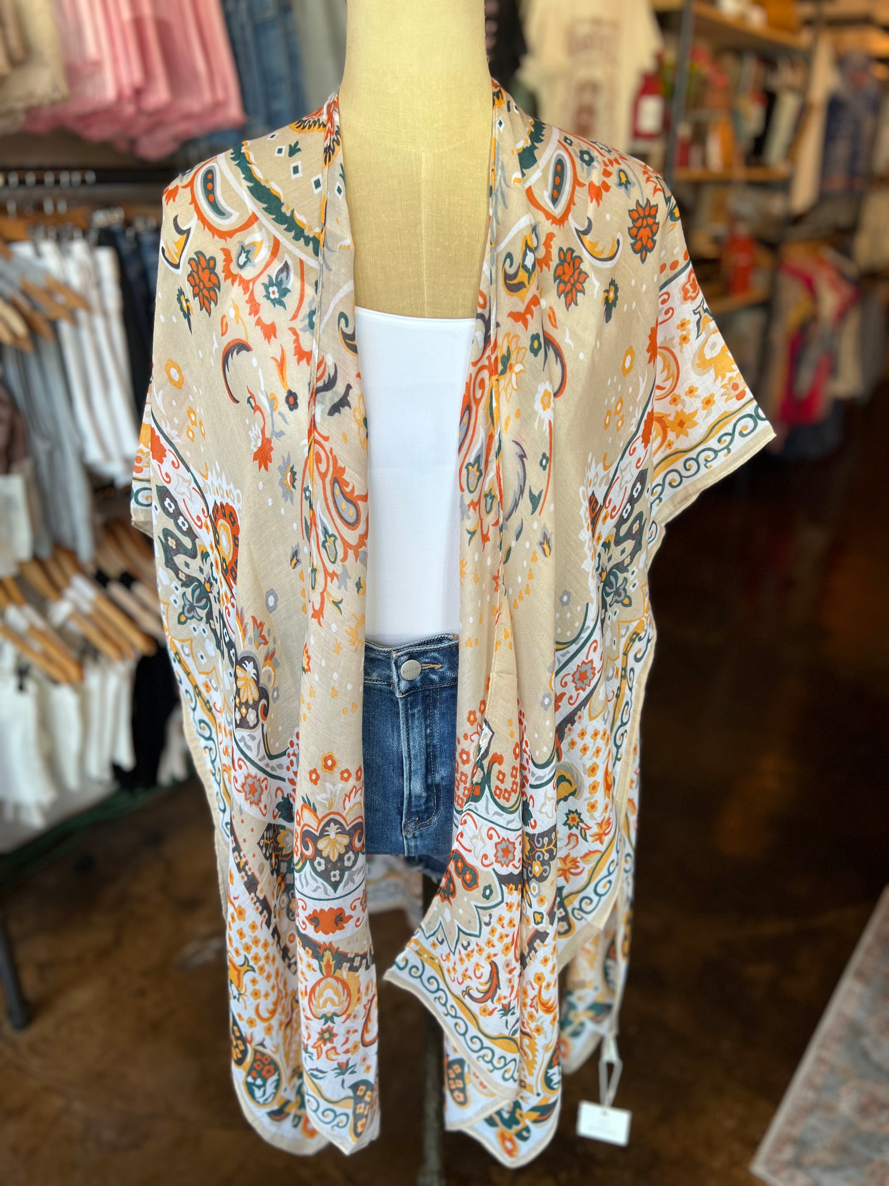 Boho Print Kimono | Taupe - The Street Boutique 