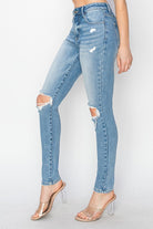 RISEN High Rise Knee Distressed Skinny Jeans in Light - The Street Boutique 