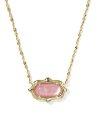 Kendra Scott Elisa Scallop Frame Gold Short Pendant Necklace in Light Pink Iridescent Abalone