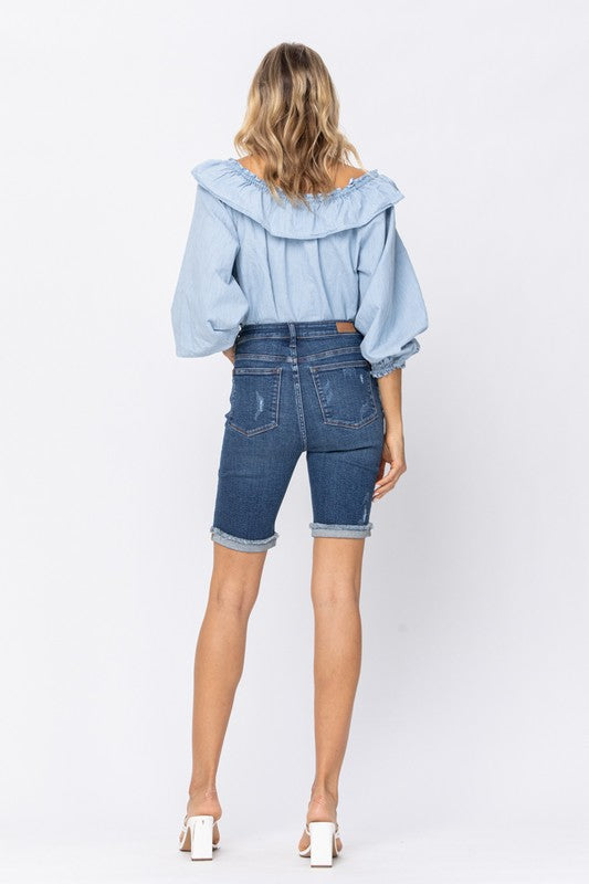 Load image into Gallery viewer, Judy Blue Distressed Bermuda Shorts - The Street Boutique 
