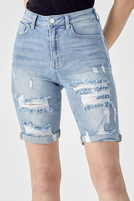 Ripped denim bermuda fashion shorts