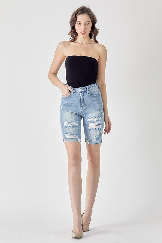 RISEN Distressed Bermuda Shorts Small Light Wash