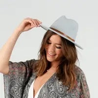 Load image into Gallery viewer, Misty Blue Tryst Wool Panama Hat with Snake Band - The Street Boutique 
