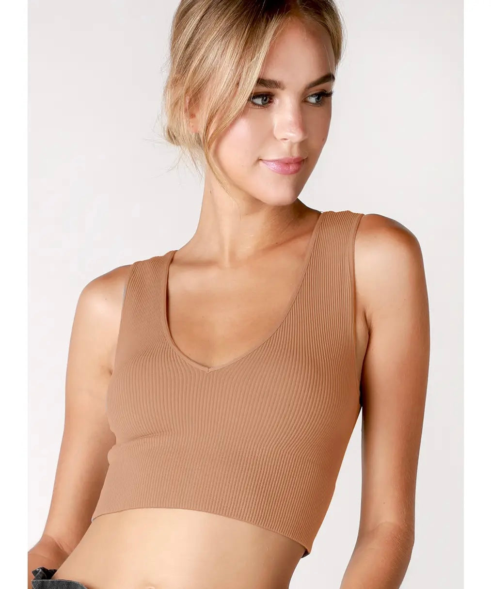 NIKIBIKI Plunge V-Neck Crop Top in Sand Beige - The Street Boutique 