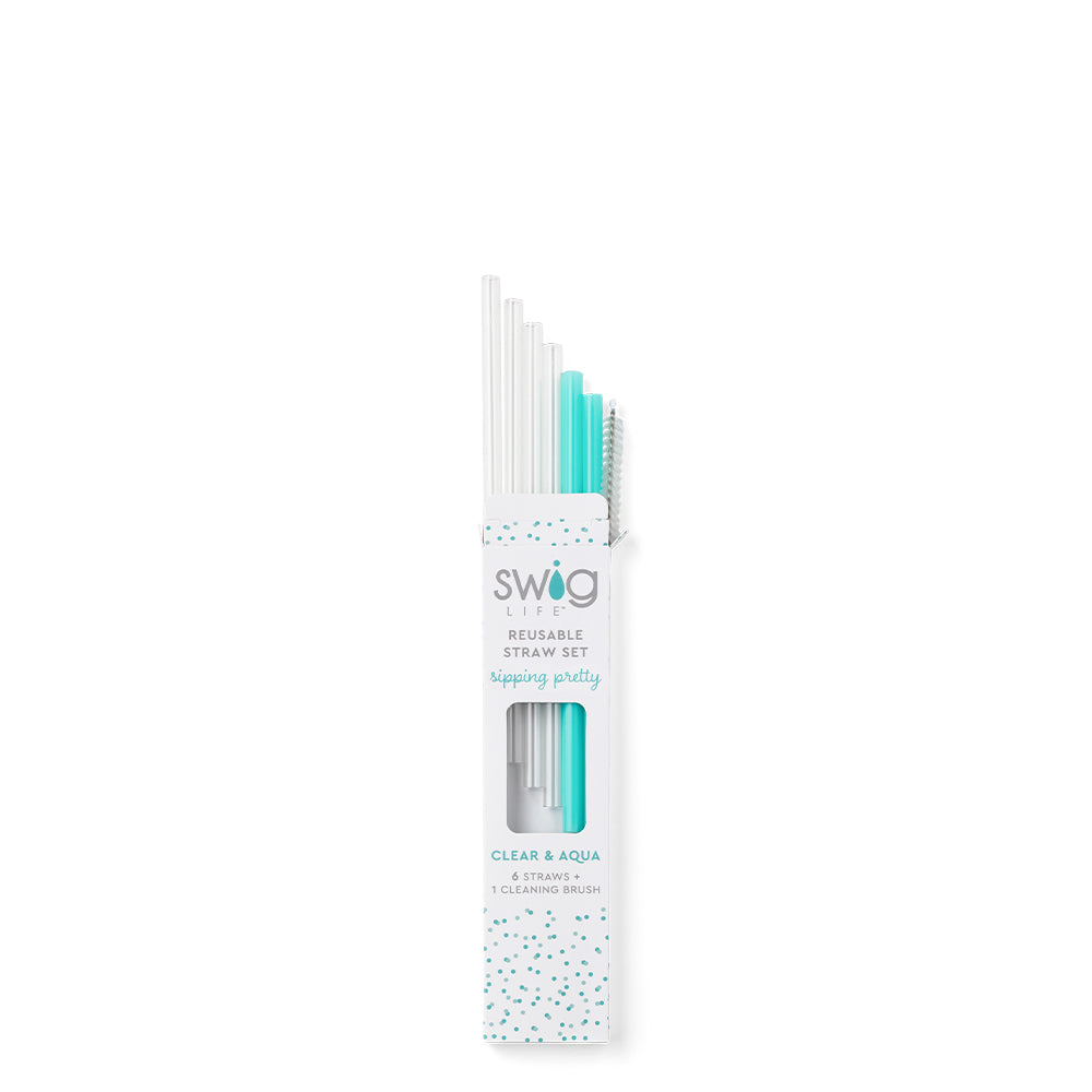 Load image into Gallery viewer, Clear + Aqua Reusable Straw Set (Short) by SWIG LIFE - The Street Boutique 
