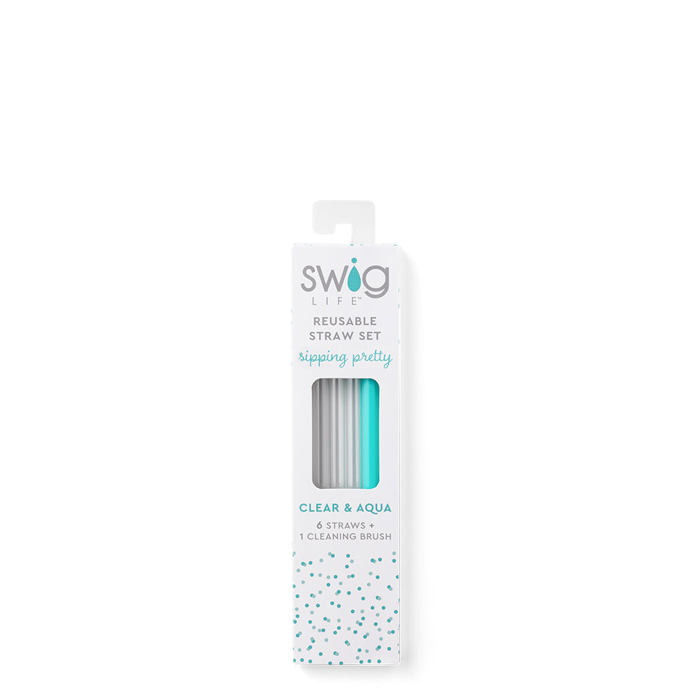 Clear + Aqua Reusable Straw Set (Short) by SWIG LIFE - The Street Boutique 