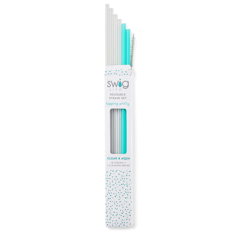 Clear + Aqua Reusable Straw Set by SWIG LIFE - The Street Boutique 